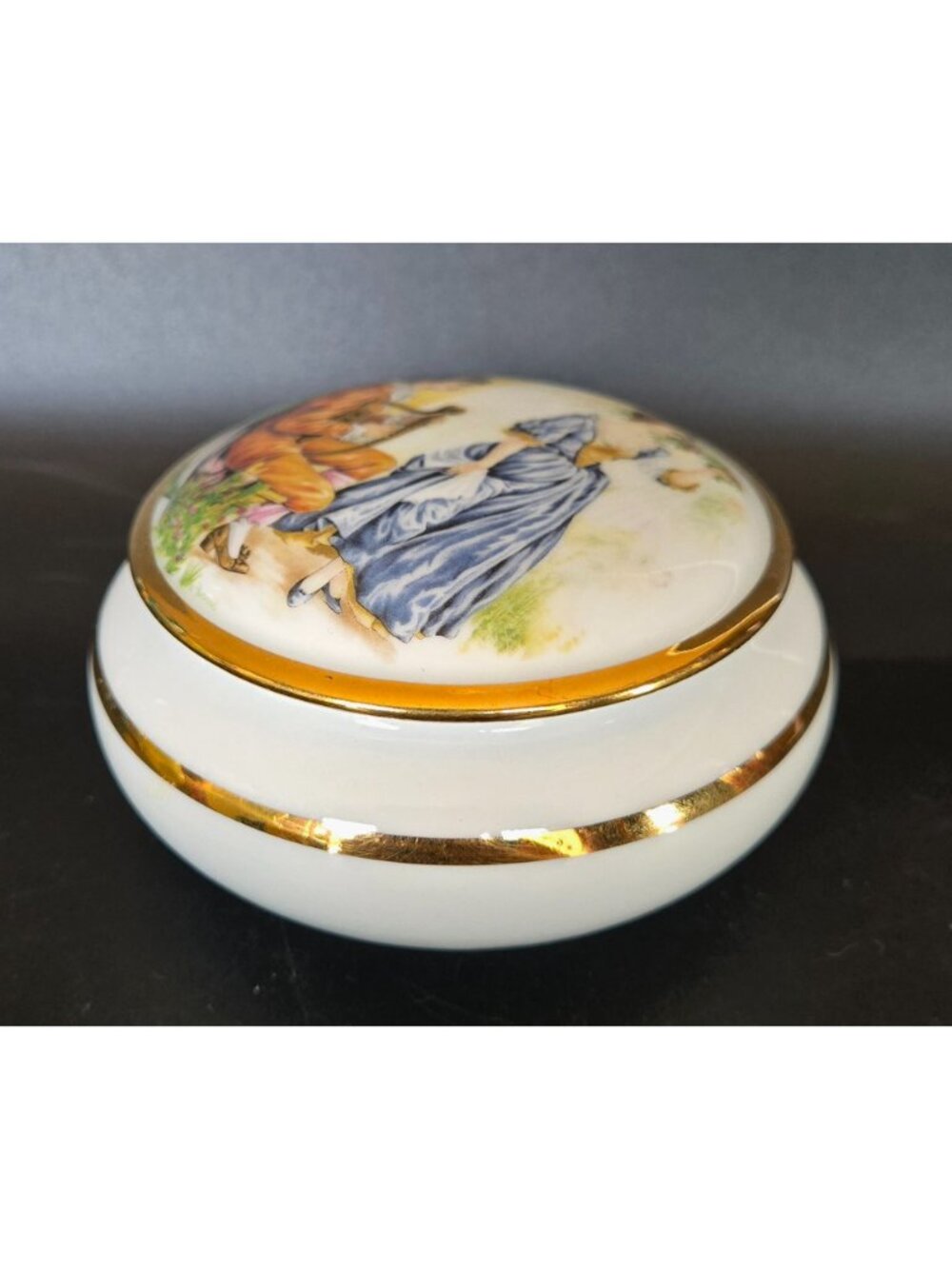Gloria Porcelain Trinket Box With Romantic Scene W. Germany